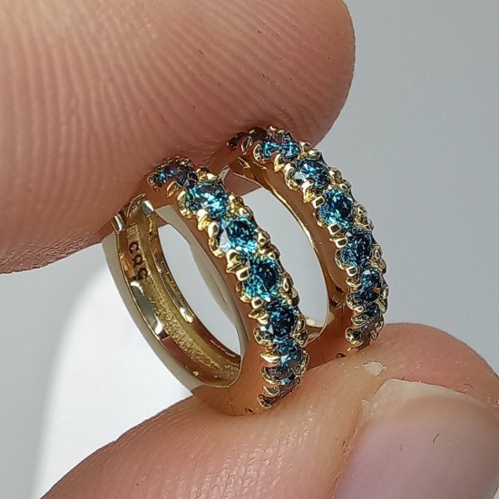 Blue Diamond Big Thick Diamond Huggies, Bold Fancy Blue Diamond Earrings, 14K-18K Huggie Hoops, Chunky Big Diamond Huggies