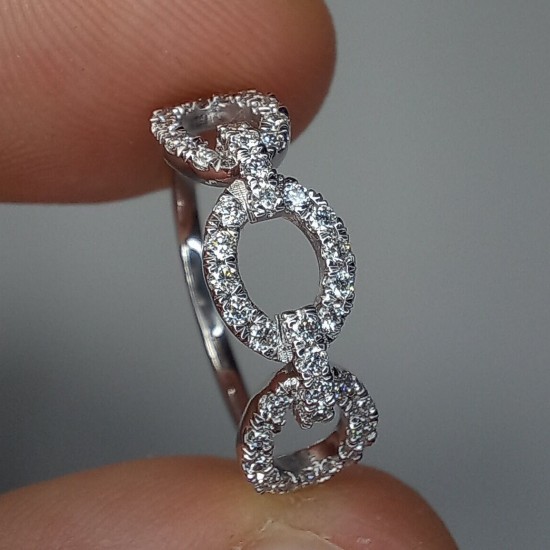 Diamond Chain Link Ring, 14K-18K Link Diamond Ring, Open Link Chain Ring, Stackable Diamond Ring