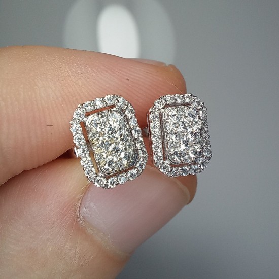 Rectangle Shape Diamond Studs, 14K-18K Cluster Diamond Earrings, Pave Diamond Earrings, Rectangle Shape Diamond Set, Baguette Shape Earrings