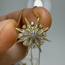 Celestial Diamond Necklace, Star Diamond Necklace, Sunburst Diamond Charm, 14K-18K Starburst Diamond Pendant, Celestial Diamond Jewelry