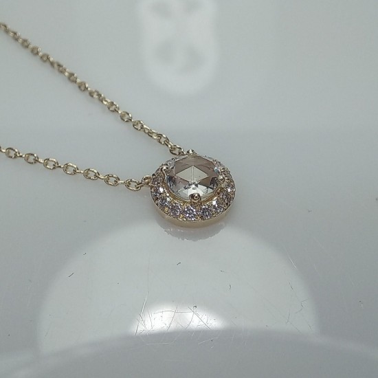 Rose Cut White Sapphire Pendant, Halo Diamond Rosecut Sapphire Necklace, Dainty Rose Cut Charm, 14K Rose Cut Halo Necklace