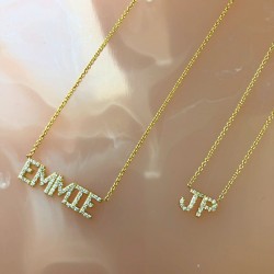 14K Diamond Name Necklace, Custom Name Pendant, Name Necklace, Diamond Name Plate, Gold Word Necklace