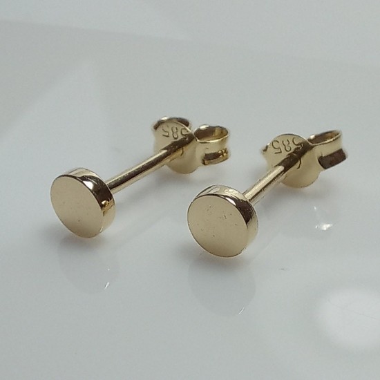 14K Tiny Dot Stud Earrings, Solid Gold Circle Studs, Flat Circle Earrings, Disk Studs