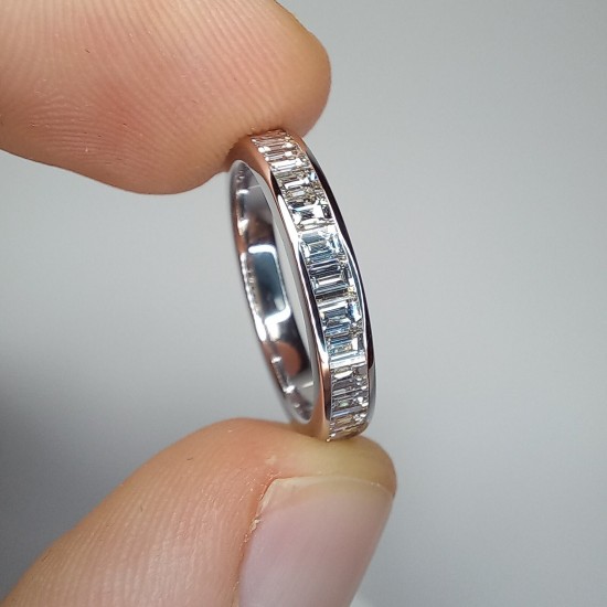 1.00ct Half Eternity Diamond Band, Baguette Diamond Band, Genuine Wedding Ring, Channel Setting Diamond Band, 14K-18K Gold Bridal Band