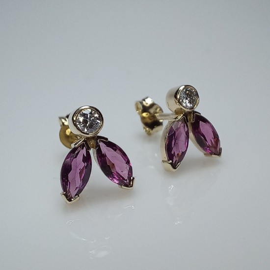 14K-18K Fly Diamond Studs, Marquise Fly Earrings, Bezel Diamond Stud, Rhodalite Marquise Studs, Colored Gemstone Stud Earrings