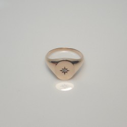 Grand Star Signet Ring, 14K Gold Signet Ring, Diamond Signet Ring, Big Signet Ring, Star Setting Diamond Signet Ring