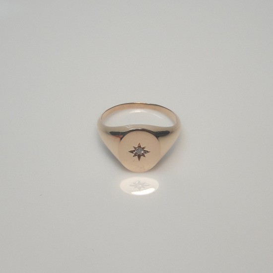 Grand Star Signet Ring, 14K Gold Signet Ring, Diamond Signet Ring, Big Signet Ring, Star Setting Diamond Signet Ring