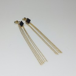 14K Solid Gold Tassel Stud Earring, Fringe Earrings, Multi Gold Chain Dangle Earrings, Threader Square Earrings