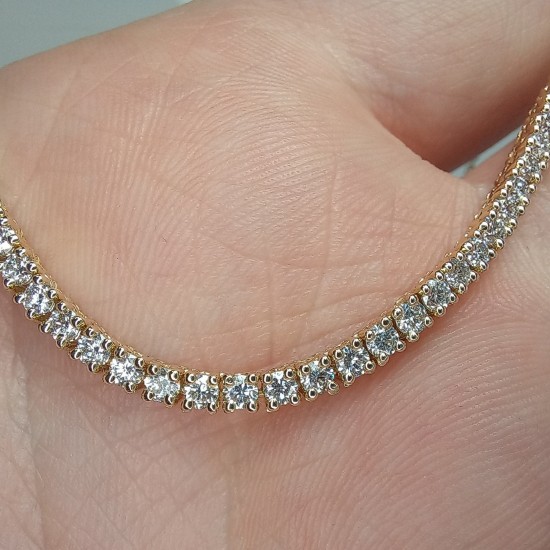 1.40 Ct 2mm Genuine Diamond Tennis Necklace, 14K Gold Prong Setting Diamond Necklace, Half Tennis Necklace With Diamond Cut Cable Chain