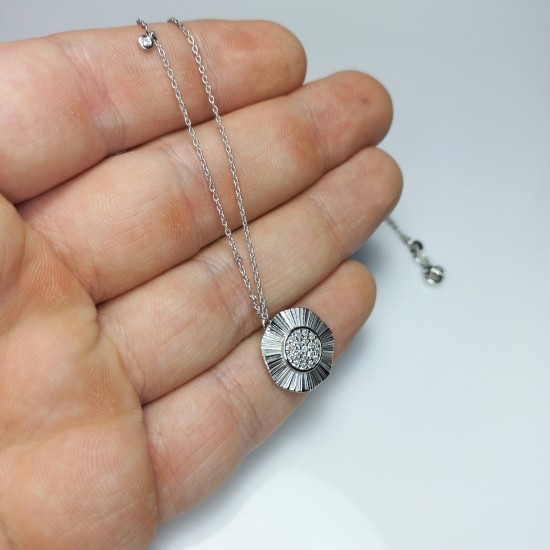 Medallion Diamond Necklace, Fluted Diamond Charm, 14K-18K Ballerina Disc Necklace, Round Pave Flower Necklace, Round Pave Diamond Pendant