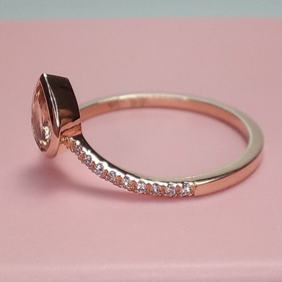 Morganite Curved Band, 14K Morganite Chevron Ring, Morganite V Ring, Stackable Pear Cut Morganite Bridal Ring, Stackable Diamond Ring