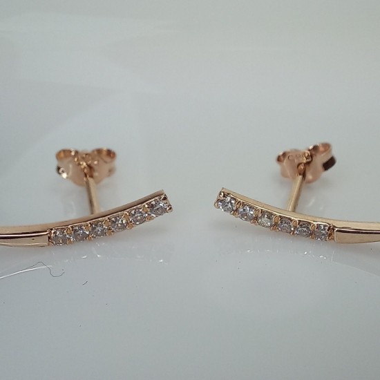 14K Diamond Row Earrings, Diamond Line Studs, Curved Line Diamond Earrings, Diamond Ear Climber Earrings