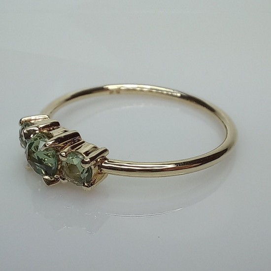 Triple Rose Rose Cut Green Sapphire Ring, 14K Three Stone Rose Cut Sapphire Band, Dainty Green Stone Band, Stackable Green Sapphire Ring