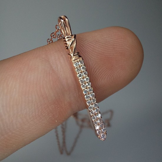 Vertical Diamond Necklace, Pave Bar Diamond Charm, 14K-18K Diamond Vertical Bar, Dagger Diamond Bar, Thick Bar Diamond Necklace