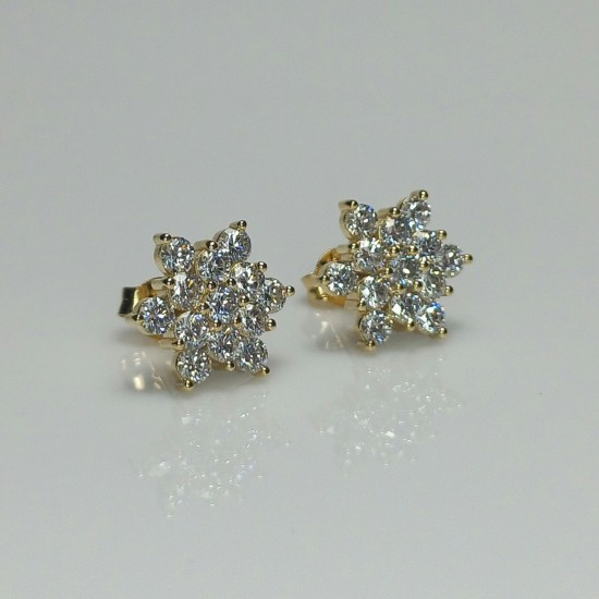 Big Snowflake Diamond Studs, Floral Diamond Earrings, 1.80ct Diamond Flower, Snowflake Diamond Earrings, Gorgeous Big Diamond Stud Earrings