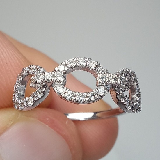 Diamond Chain Link Ring, 14K-18K Link Diamond Ring, Open Link Chain Ring, Stackable Diamond Ring