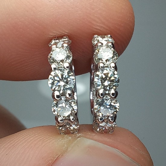 Classic 1.10ct Diamond Huggies, 3MM Diamond Huggies, 18K Bold Diamond Earrings, 14K Big Diamond Huggies, Single Prong Diaomond Hoops