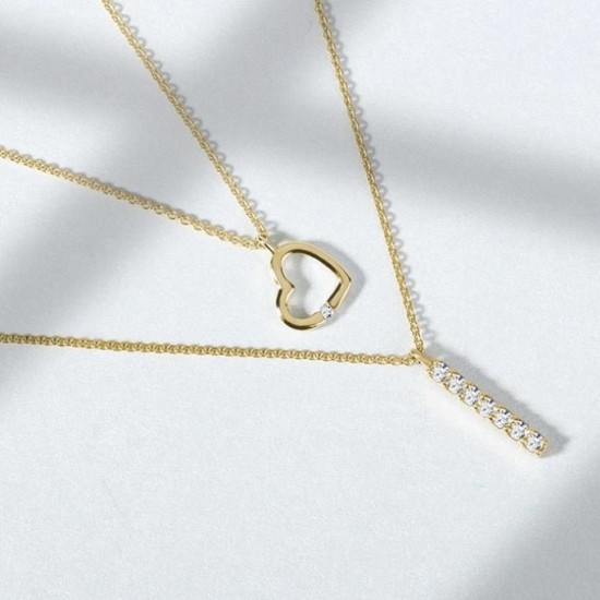 14K Vertical Diamond Necklace, Vertical Pave Diamond Pendant, Minimal Diamond Bar Necklace, Diamond Line Charm, Dangling Diamond Bar Pendant