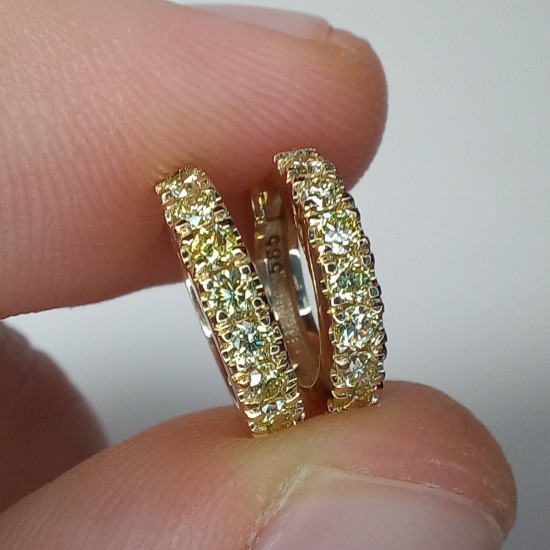 Yellow Diamond Big Thick Diamond Huggies, Bold Fancy Yellow Diamond Earrings, 14K-18K Huggie Hoops, Chunky Big Diamond Huggies