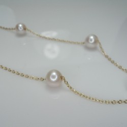 14K Chain Solid Gold Multi Pearl Chain, Fresh Water Pearls Distance Necklace, Floating Pearl Necklace, Mother's Day Pearl Necklace