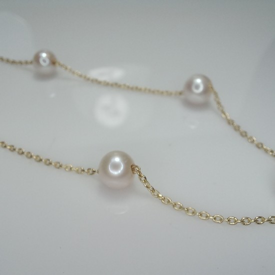 14K Chain Solid Gold Multi Pearl Chain, Fresh Water Pearls Distance Necklace, Floating Pearl Necklace, Mother's Day Pearl Necklace