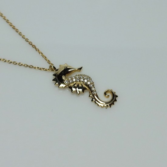 Diamond Seahorse Pendant, 14K-18K Diamond Seahorse Necklace, Seahorse Charm, Seahorse Jewelry, Sea Diamond Necklace