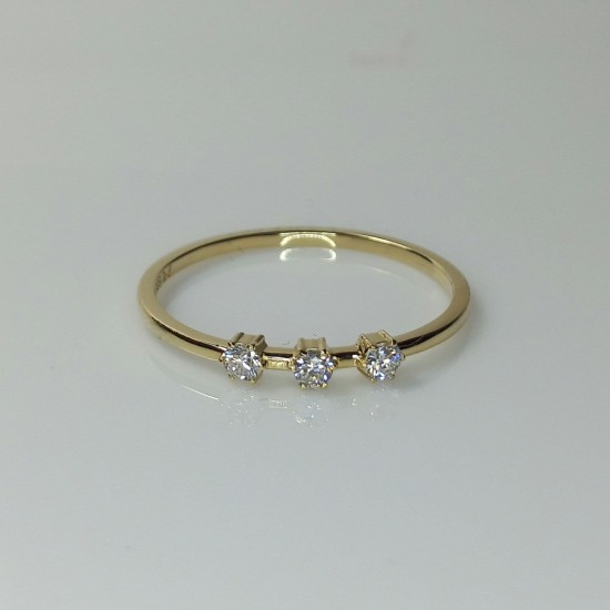 14K Six Prong Diamond Ring, Stackable Diamond Thin Band, Solitaire Dainty Diamond Band, Double Diamond Band, Triple Diamond Ring