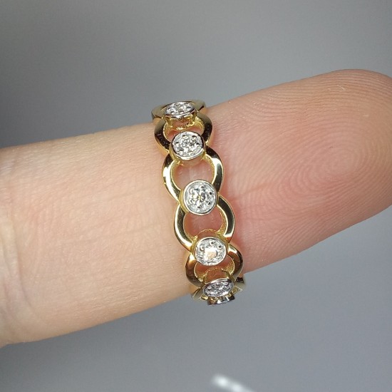 Diamond Half Eternity Ring, 14K-18K Multi Circle Diamond Ring, Two Tone Gold Ring, Stackable Diamond Ring, Everyday Diamond Jewelry