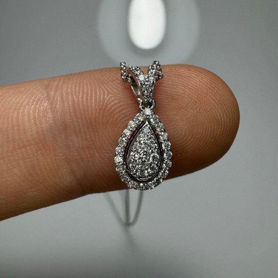 Teardrop Shape Diamond Necklace, 14K-18K Cluster Diamond Pendant, Pave Diamond Charm, Teardrop Diamond Charm, Drop Shape Pendant