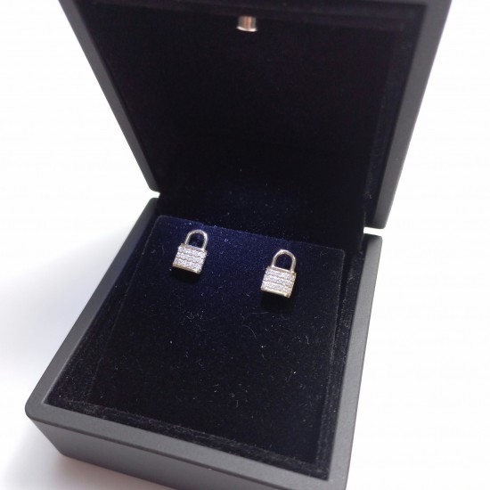 14K Padlock Pave Diamond Studs, Padlock Genuine Diamond Charm, Mother's Day Stud Earrings, Solid Gold Padlock Charm