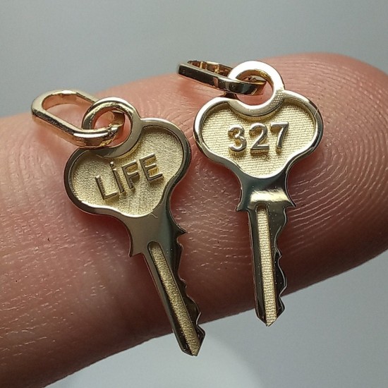 14K Love Key Pendant, Solid Gold Love Key Charm, Dainty Love Key Necklace, Valentine's Day Gold Gift, Personalized Key Necklace