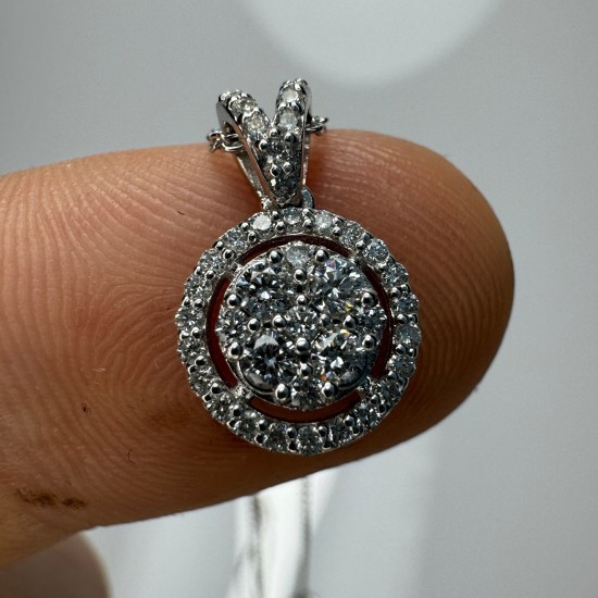 Round Halo Diamond Necklace, 14K-18K Cluster Diamond Pendant, Pave Diamond Charm, Round Shape Diamond Set, Round Shape Charm