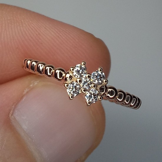 Clover Diamond Ring, 14K-18K Mini Flower Diamond Ring, Tiny Beaded Diamond Band, Stackable Diamond Ring