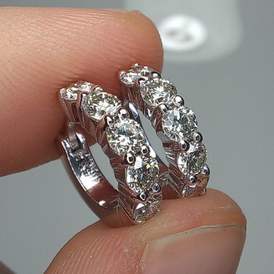 Classic 1.10ct Diamond Huggies, 3MM Diamond Huggies, 18K Bold Diamond Earrings, 14K Big Diamond Huggies, Single Prong Diaomond Hoops