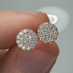 Diamond Disc Studs, 14K Pave Diamond Earring, Multi Diamond Round Stud Earrings, Cluster Diamond Studs, 7mm Diameter Circle Studs