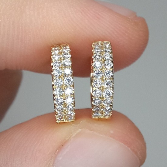 Diamond Double Row Hoops, Classic Bold Diamond Row Earrings, Pave Diamond Huggie Hoop, Micro Pave Diamond Earrings, Sturdy Diamond Hoops