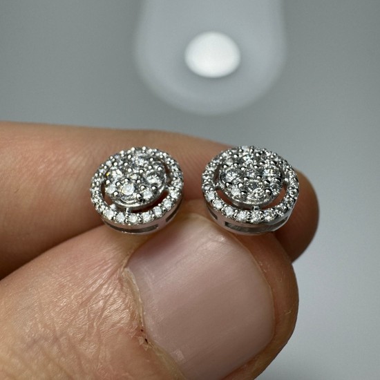 Round Halo Diamond Studs, 14K-18K Cluster Diamond Earrings, Pave Diamond Earrings, Round Shape Diamond Set, Round Diamond Earrings