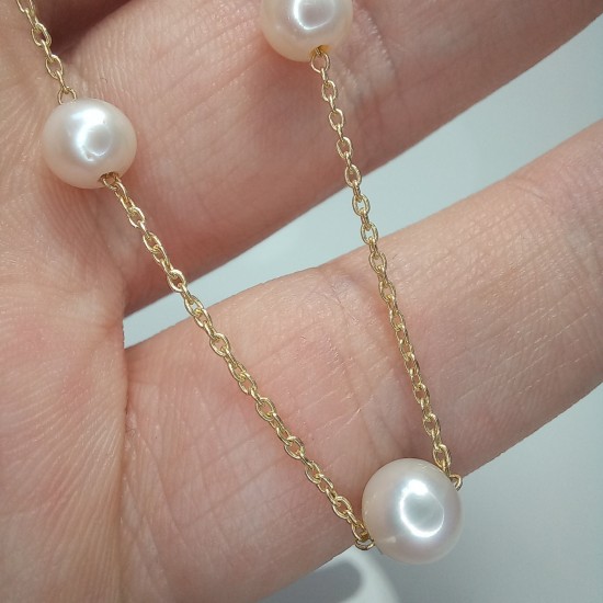 14K Chain Solid Gold Multi Pearl Chain, Fresh Water Pearls Distance Necklace, Floating Pearl Necklace, Mother's Day Pearl Necklace