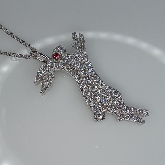 Diamond Rabbit Necklace, Genuine Diamond And Ruby Bunny, 14K-18K Rabbit Pendant, Animal Jewelry, Easter Rabbit Diamond Jewelry