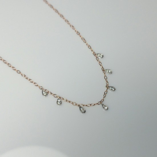 Diamond Drop Necklace, Layering Teardrop Diamonds, 14K-18K Diamond Dangle Necklace, Minimalist Diamond Necklace