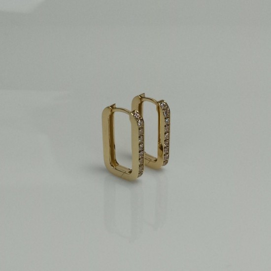 Paperclip Diamond Hoop Earrings, 14K Rectangle Huggies, Diamond Paperclip Earrings, Rectangle Pave Diamond Hoops, Unique Hoop Earrings