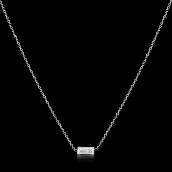 0.12Ct Baguette Diamond Necklace, Solid Gold Chain Pendant, Dainty Baguette Charm, Diamond Layer Necklace