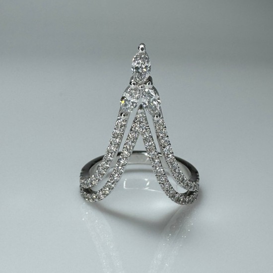 14K-18K Diamond Deep Chevron Ring, Unique V Shape Diamond Band, Marquise Chevron Band, Double Row Deep V Band, Deep Curved Ring