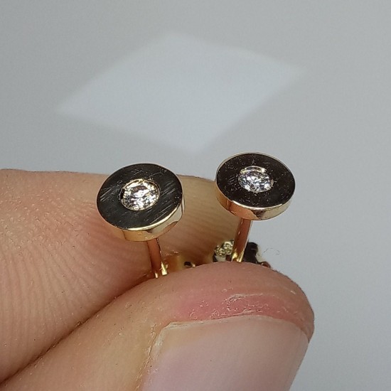 14K Tiny Dot 2mm Diamond Stud Earrings, Solid Gold 5mm Circle Studs, Flat Circle Diamond Middle Earrings, Disk Studs