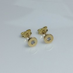 14K Tiny Dot 2mm Diamond Stud Earrings, Solid Gold 5mm Circle Studs, Flat Circle Diamond Middle Earrings, Disk Studs