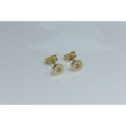 14K Tiny Dot 2mm Diamond Stud Earrings, Solid Gold 5mm Circle Studs, Flat Circle Diamond Middle Earrings, Disk Studs