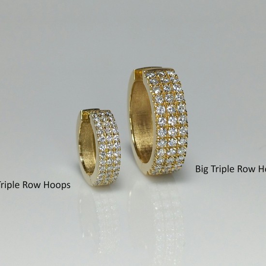 Big Diamond Triple Row Hoops, Classic Bold Diamond Row Earring, Pave Thick Diamond Huggie Hoop, Pave Diamond Earrings, Sturdy Diamond Hoop