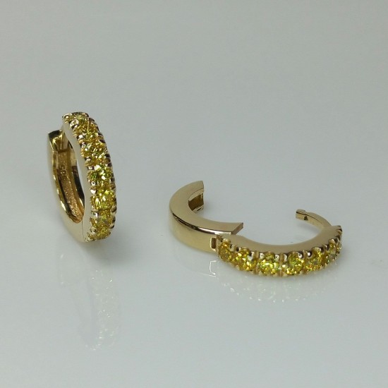 Yellow Diamond Thick Huggies, 14K-18K Bold Diamond Earrings, Fancy Intense Yellow Diamond Huggie Hoops, Chunky Big Genuine Diamond Huggies