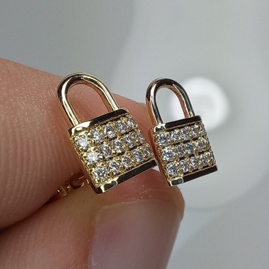 14K Padlock Pave Diamond Studs, Padlock Genuine Diamond Charm, Mother's Day Stud Earrings, Solid Gold Padlock Charm