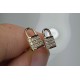 14K Padlock Pave Diamond Studs, Padlock Genuine Diamond Charm, Mother's Day Stud Earrings, Solid Gold Padlock Charm